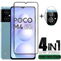 4 in 1 for xiaomi poco m4 5g glass for poco m4 pro tempered glass 9h full glue screen protector for poco m3 m4 pro 5g lens glass