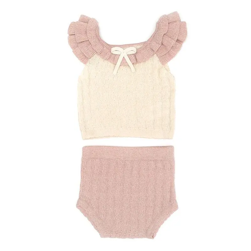 

HoneyCherry 2022 Girls cute lace collar ice silk cool vest shorts two-piece baby summer briefs set girls clothes