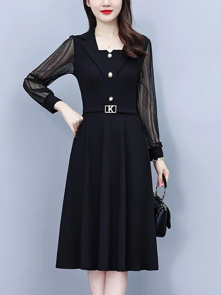 Осенне-зимнее черное винтажное платье в стиле Хепберн женское элегантное