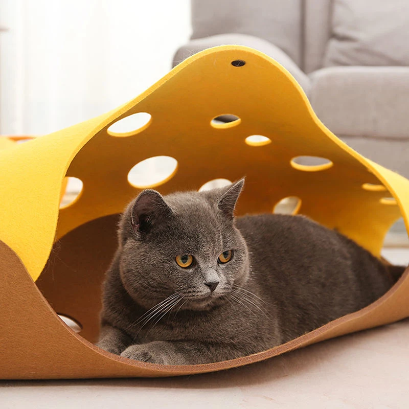 

Cat Toy Felt Pom Splicing Cat Tunnel Deformable Kitten Nest Collapsible Tube House Tunnel Interactive Pet Toy Cat Accessories