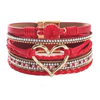 2022 new fashion braided leather wrap bracelets bangles multilayer resin stone hollow heart charm bracelets women gift pulseira