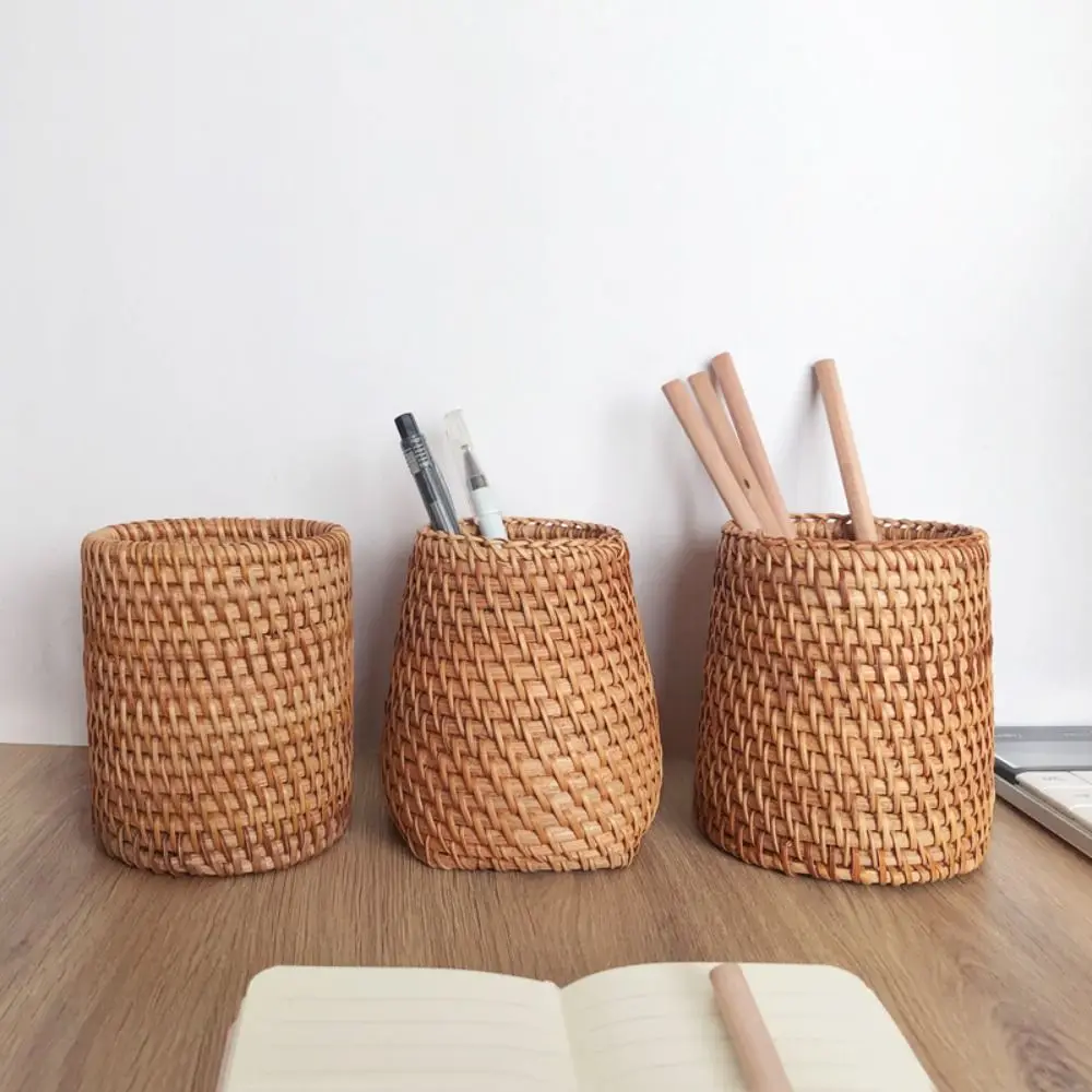 

Cosmetic Holder Wood Vine Rattan Pen Holder Multifunctional Large Capacity Stationery Container Handmade Stationery Storage