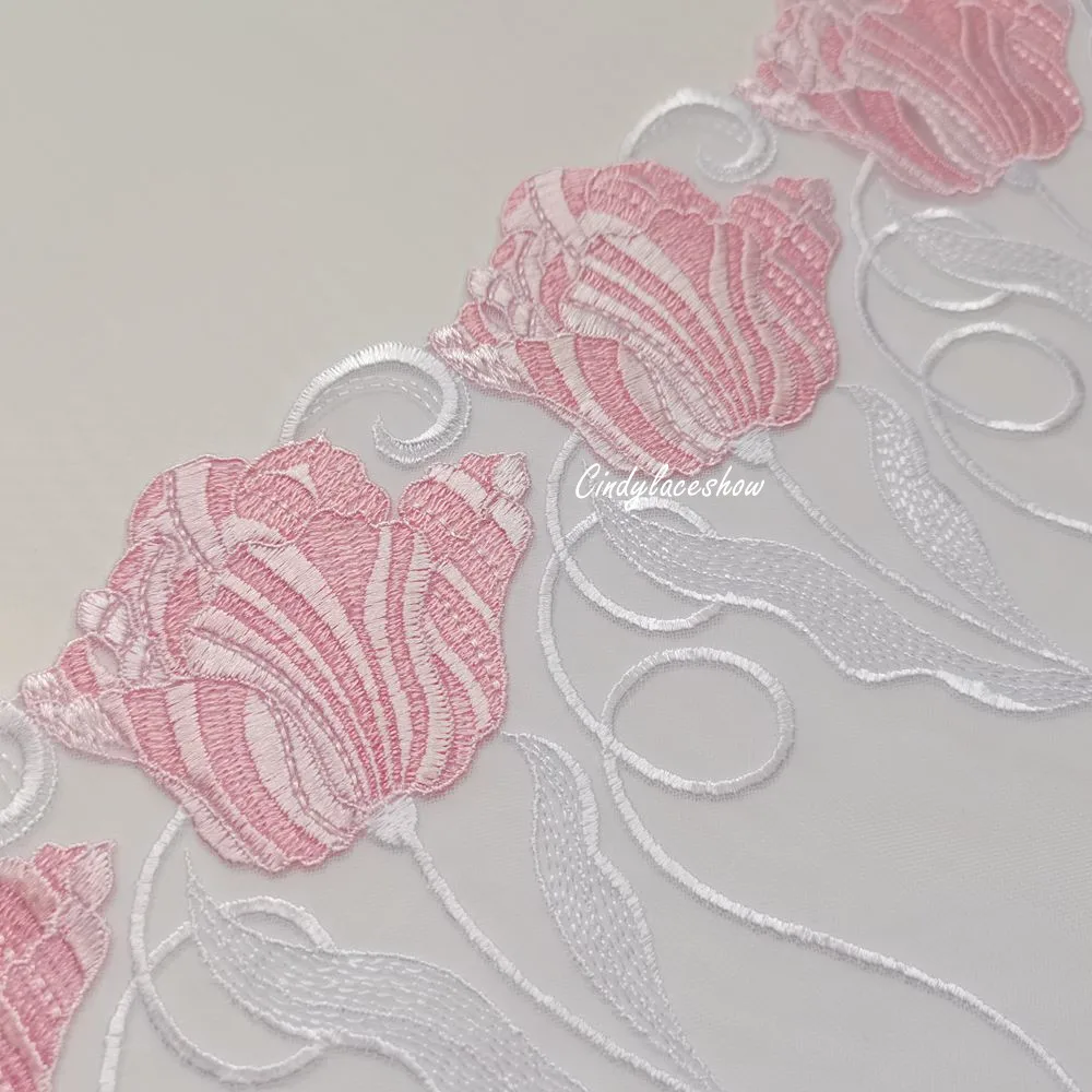 1 метр Ширина 24 см розовая большая Цветочная вышитая кружевная отделка белая