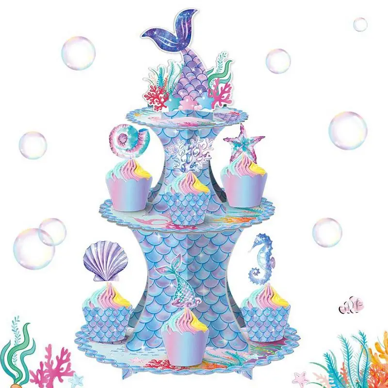 

Cupcake Tower Decor Three-tier Serving Display Stand Reusable For Dessert Colorful Theme Dessert Stand For Cupcake Snack Bowl