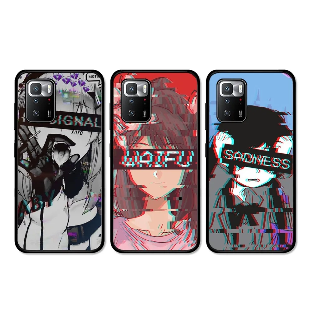 

Sad Anime Aesthetic Senpai Phone Case For Redmi 5 6 7 8 9 10 plus pro 6 7 8 9 A GO K20 K30 K40 pro plus F3 Fundas
