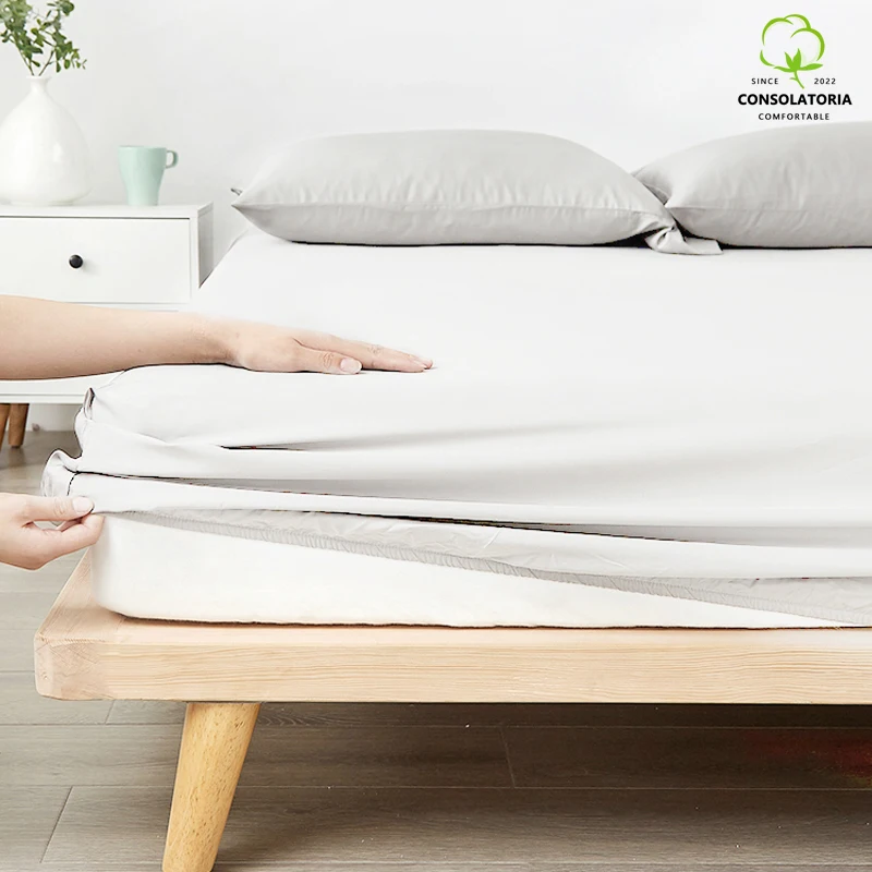 

Waterproof Bed Fitted Sheet with Elastic Band Solid Color Breathable Anti-mite Fitted Mattress Protector Sheet Stretch Bed Cover