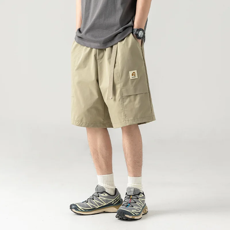Summer Men's Cargo Shorts Snap On With Belt Brand New Vintage Japanese Style Loose Casual Outdoor Bottoms Solid Clothing