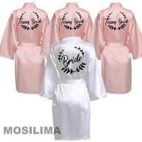 wedding party team bride robe with black letters kimono satin pajamas bridesmaid bathrobe sp009