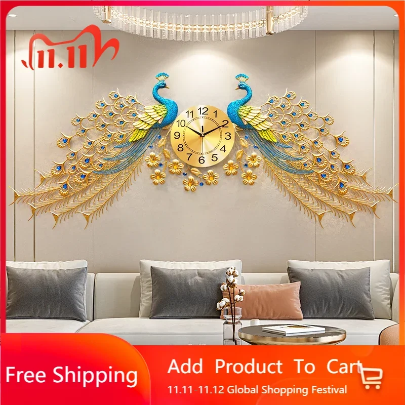 

Modern Design Wall Clock Nordic Peacock Living Room Retro Wall Clock Fashion Creative Designer Reloj De Pared Household Goods