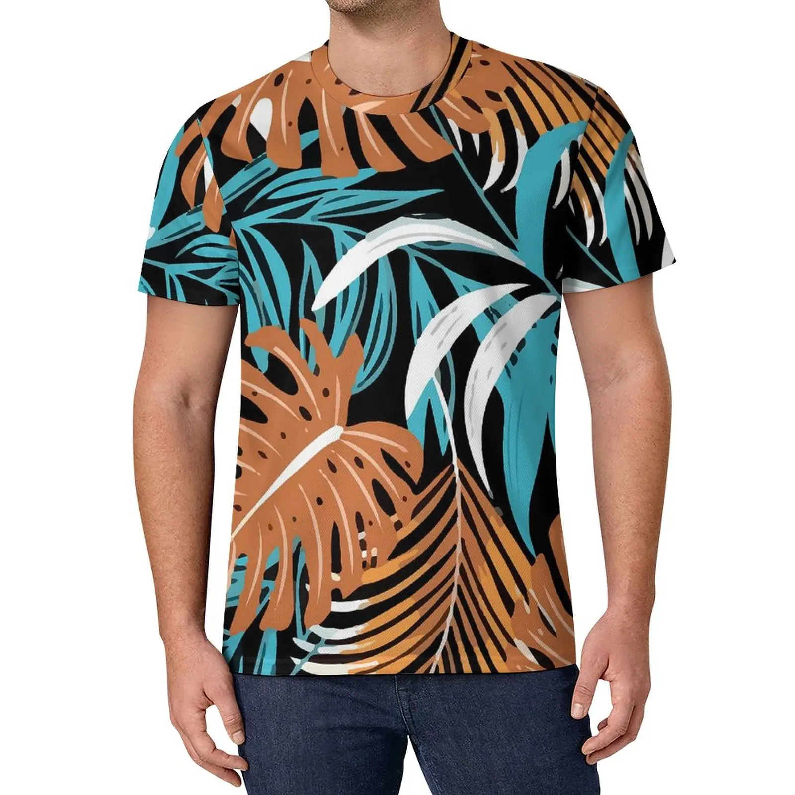 

Tropical Plants T Shirt Colorful Leaves Print Cool T-Shirts Short Sleeves Graphic Tshirt Hot Premium Essential Oversize Tees