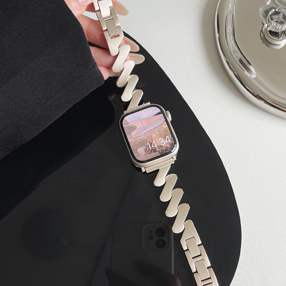 Luxury Stainless Steel Band For Apple Watch Ultra 49mm Women Slim Strap For iWatch Series 8 7 6 5 4 3 SE 44mm 38 42 40 45mm 41mm