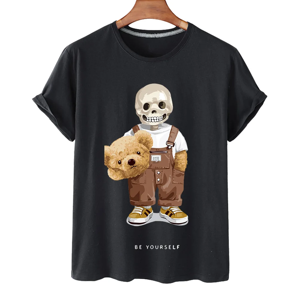 

New fashion women's T-shirt with short sleeves round collar loose top 100% cotton + high quality guillotine bear print size
