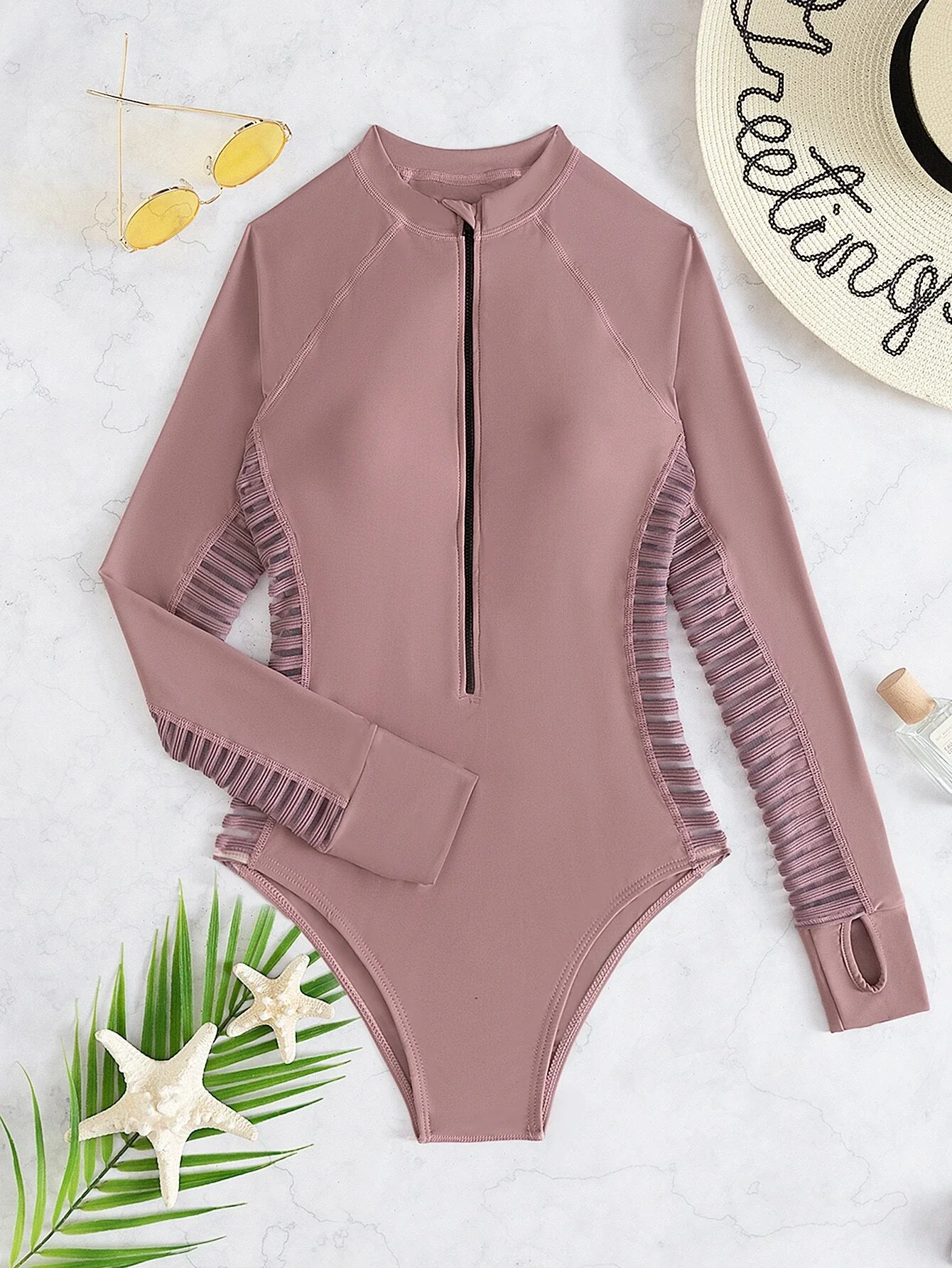

Plain Zipper One Piece Swimsuit
