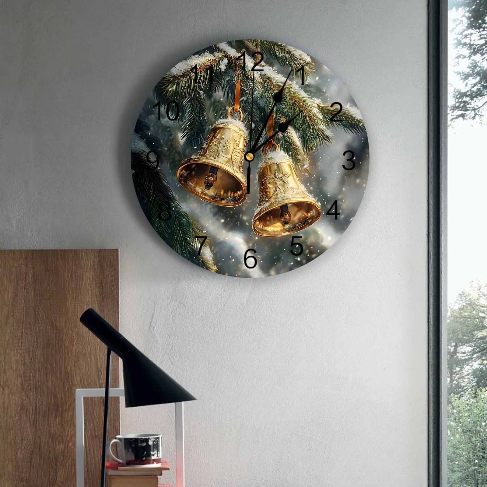 Настенные часы с рождественской сосновой елкой снежным колокольчиком большие