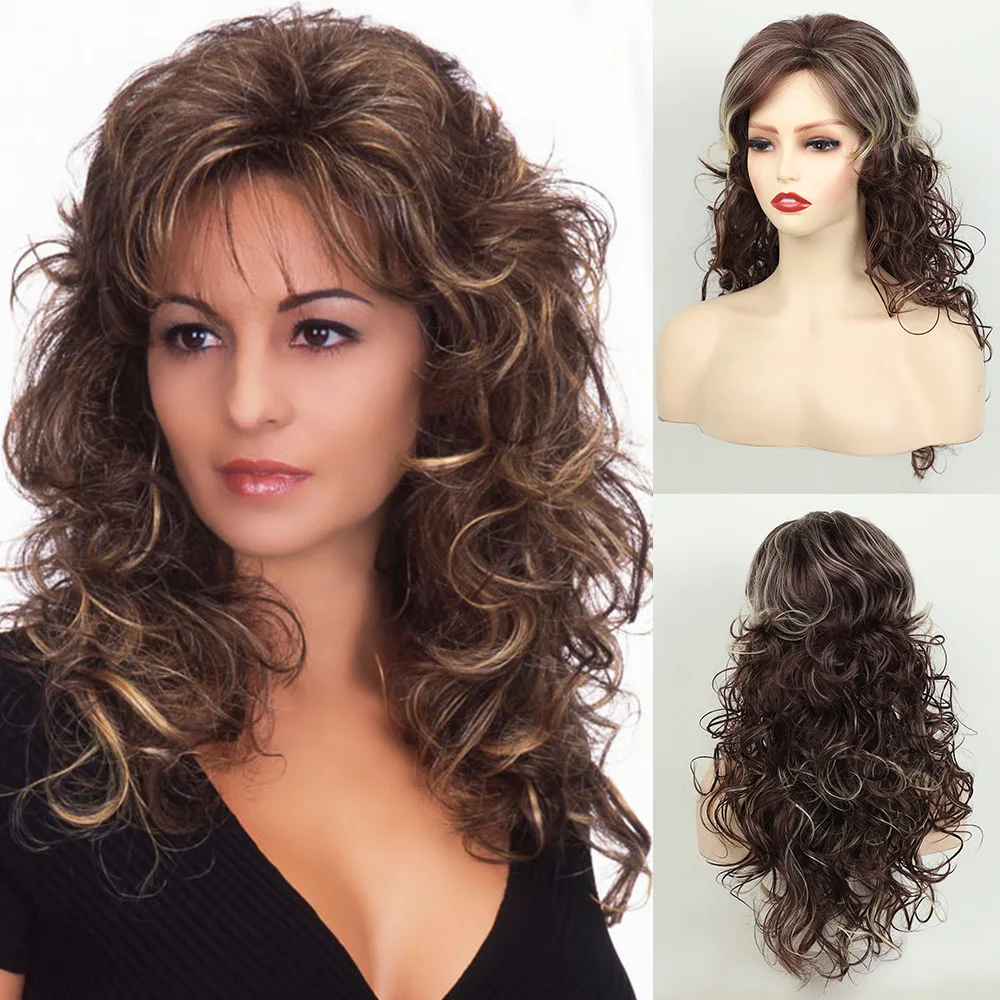 Длинные вьющиеся синтетические парики Светло-русый парик Натуральные для женщин