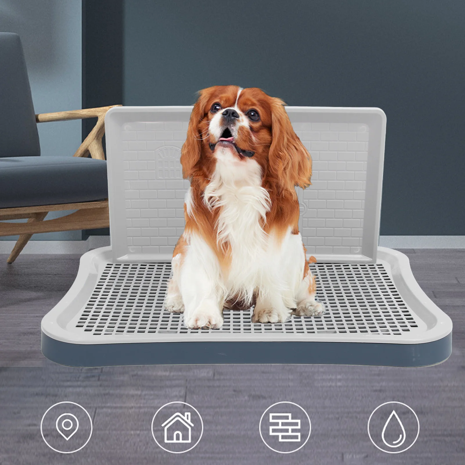 ZK40 Dog Training Toilet with Wall Column Removable Portable Puppy Mesh Potty for Large Small Medium Pets Navy