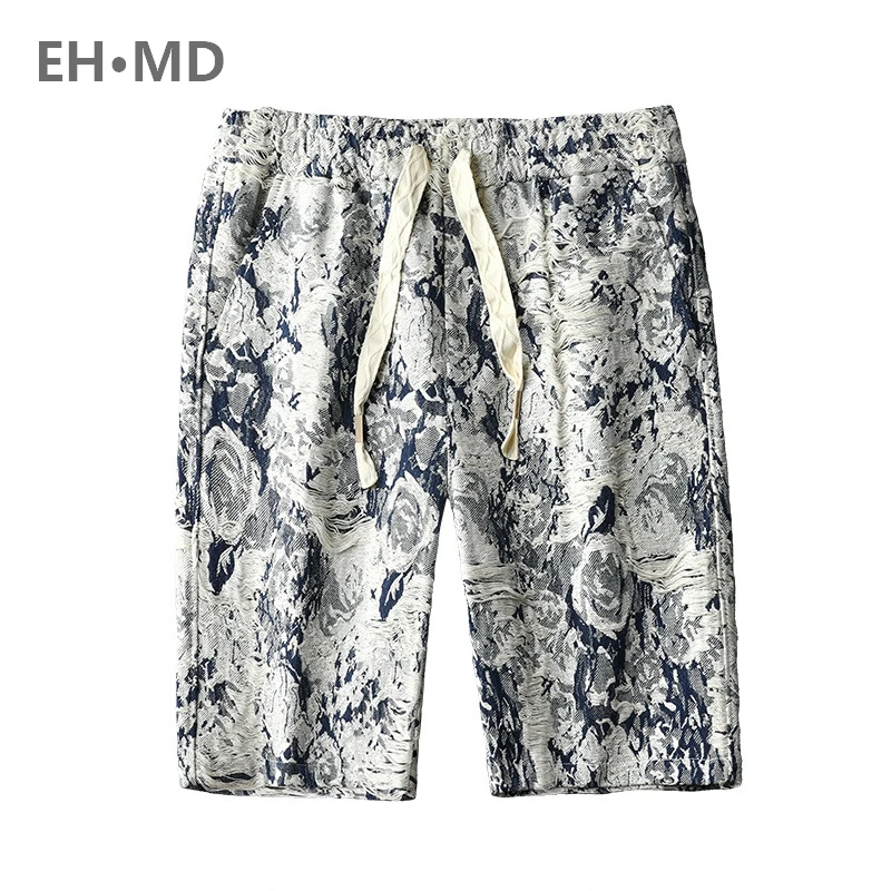 

Summer Leopard Embroidered Jeans Men's Shorts 3D Badge Worn Out Zipper Slim Fit Versatile European American Trends Cotton Tide 2