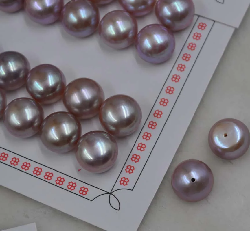 

wholesale 1 Card (14pairs) 12mm loose beads half drilled purple real pearl