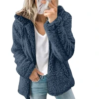 2022 women autumn winter jacket female coat causal soft hooded fleece plush warm plus size faux fur fluffy zipper top sudadera