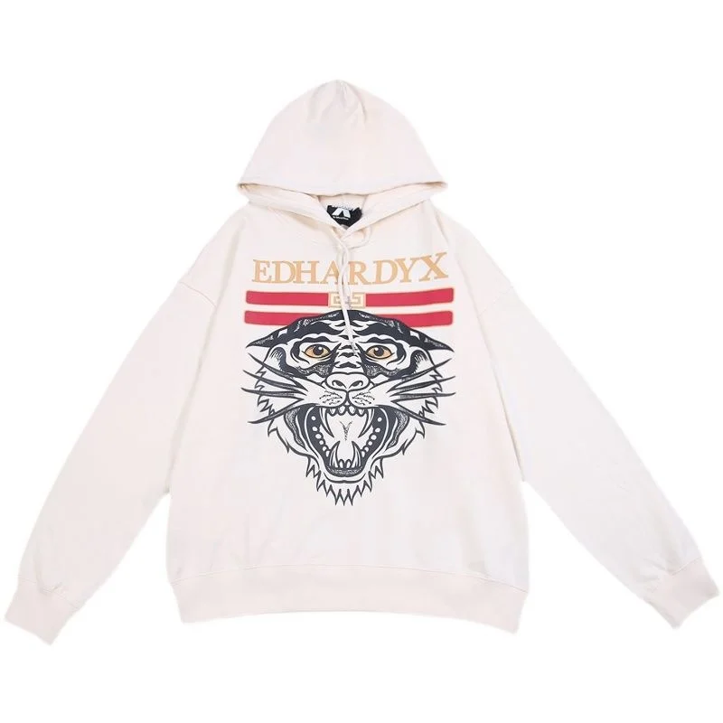 

EdhardyX Tigers Print Streetwear Hoodie Women Hip Hop Oversized Sweatshirts Female Loose Long Sleeved Autumn Tops Woman Clothes