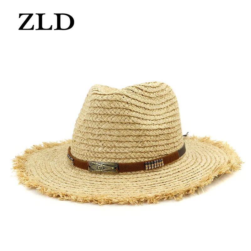 

ZLD Summer Hat for Women and Men Fashion Straw Sun Hat Raffia Womens Beach Hats Wide Brim UV Packable Cap for Travel Casual