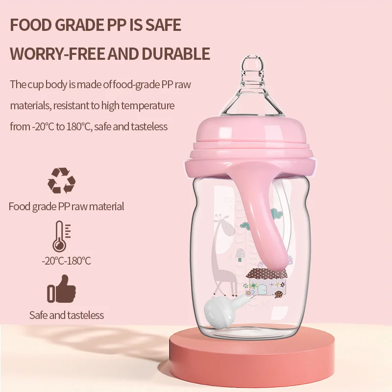 

220ML Baby Cute Cartoon Nursing Feeding Bottles with Grip Newborn Baby Milk Bottle Nursing Bottle Anti-Choke Design BPA Free