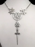 unicursal hexagram symbol pendant sword necklace satanic symbols necklace emblem amulet talisman thelema sign gift for men women