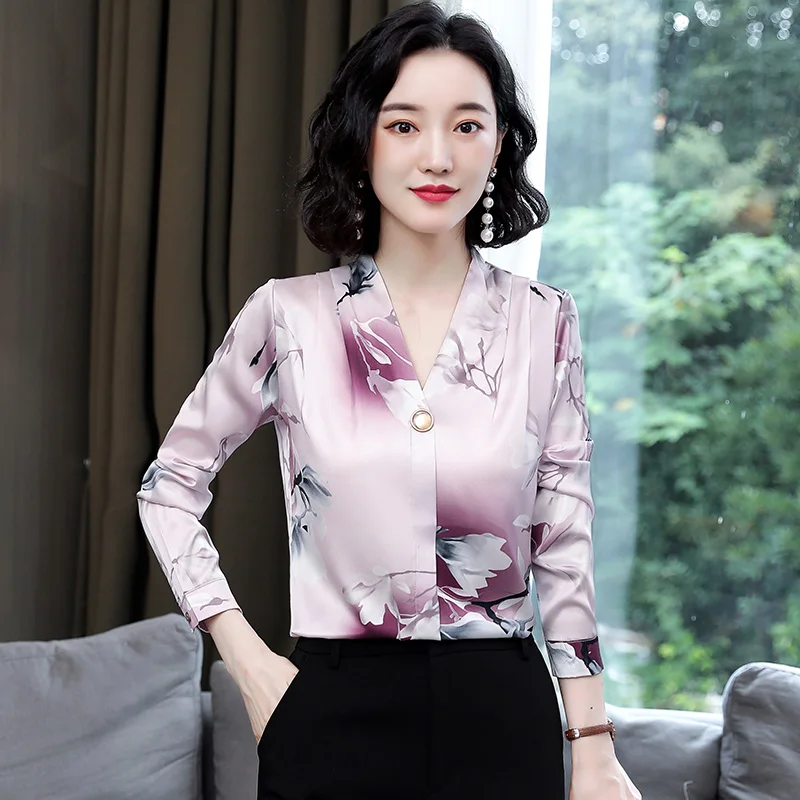 Korean Fashion Silk Women Blouses Office Lady Blusas Satin Long Sleeve Shirt and Blouse Plus Size Womens Tops and Blouses