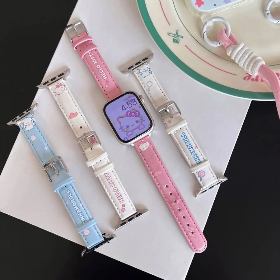 Милый тонкий ремешок из искусственной кожи с рисунком мультфильма для iWatch