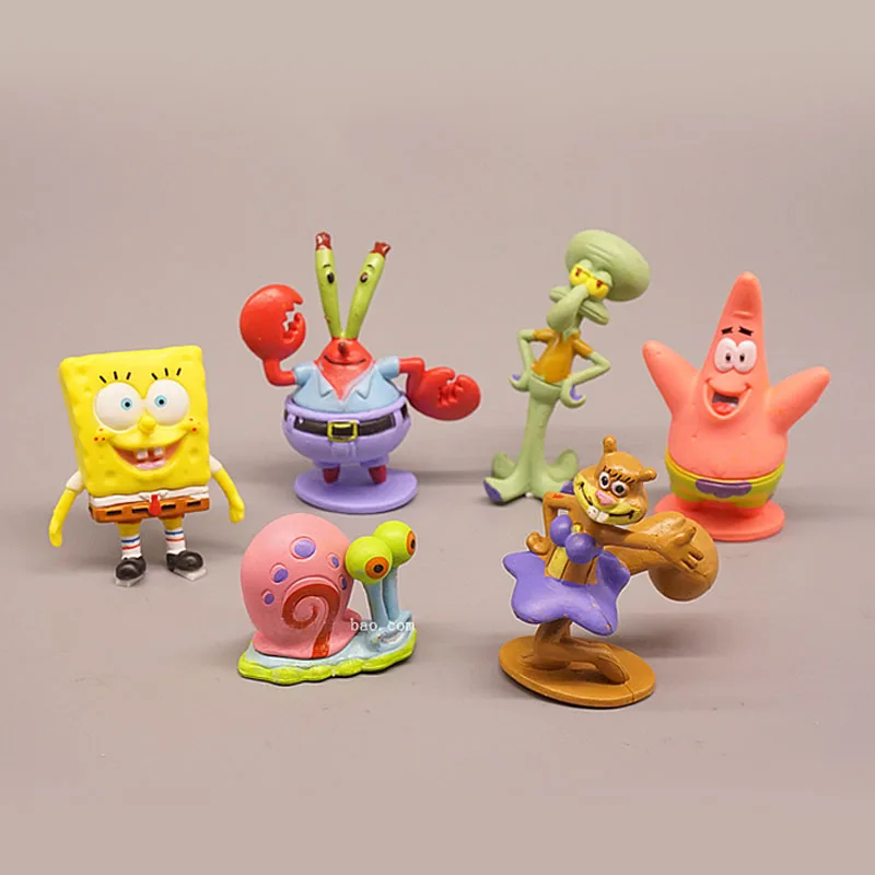 

SpongeBobed Action Figure Square-Pant Doll Patrick Stars Model Toy 6pcs/set Squidward Tentacles Armor Abs Krabs Plankton Gifts