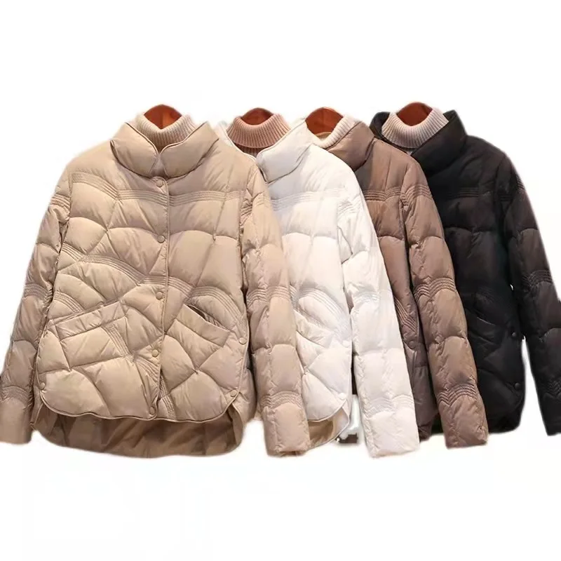 2023 New Korean Fashion Elegant Women Padded Cotton Coats Stand Collar Single Breasted Parkas Solid Long Sleeve Warm Jackets