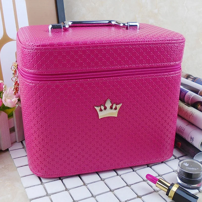 

Brand Crown Makeup Case Large Capacity Professional Makeup Organizer Cosmetic Bag Portable Beauty Brush Storage Case Bolso Mujer