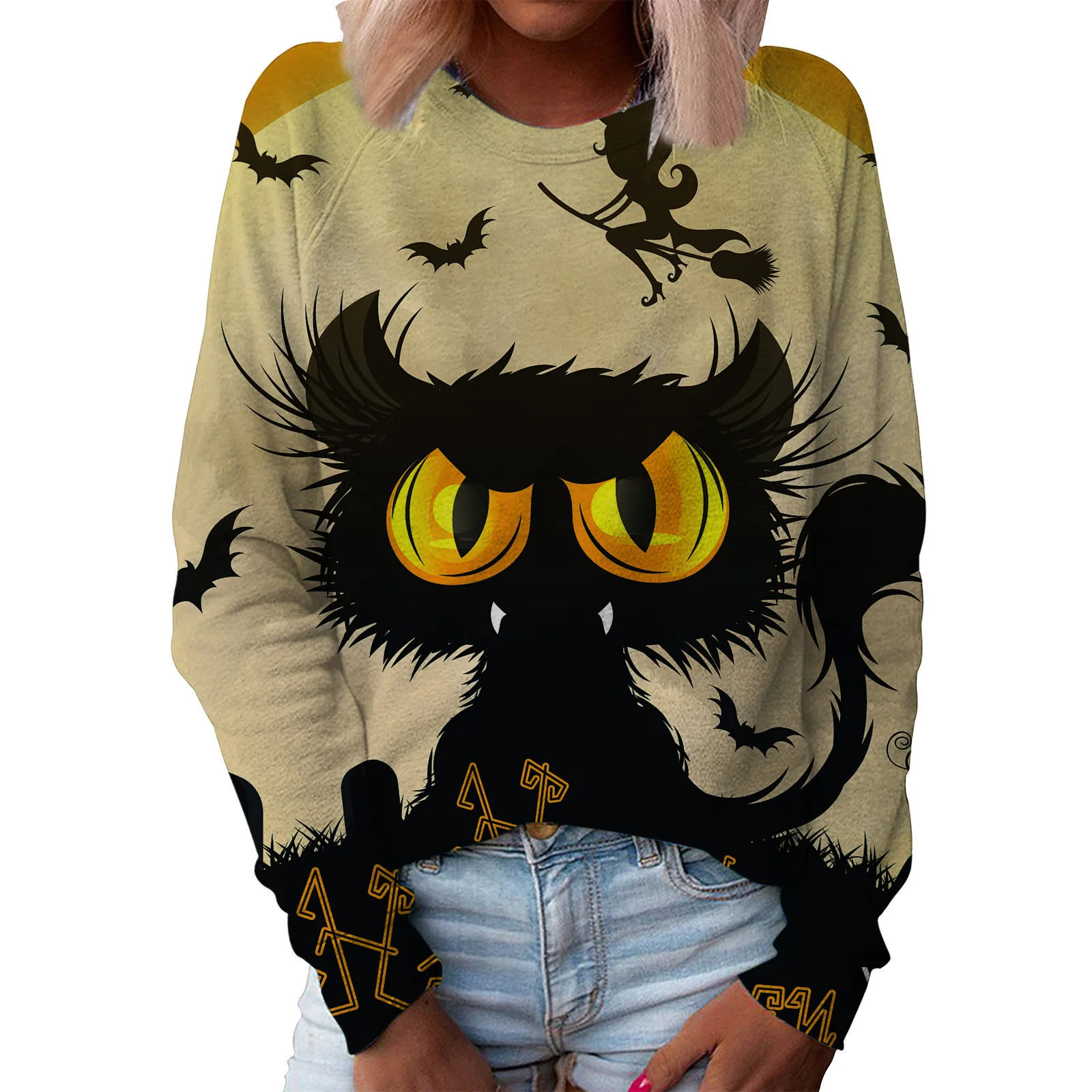 

Nightmare Before Christmas Print Womens Pullover Creativity Loose Hoodie Casual Crewneck Sweatshirt Harajuku Fleece Female Hoody