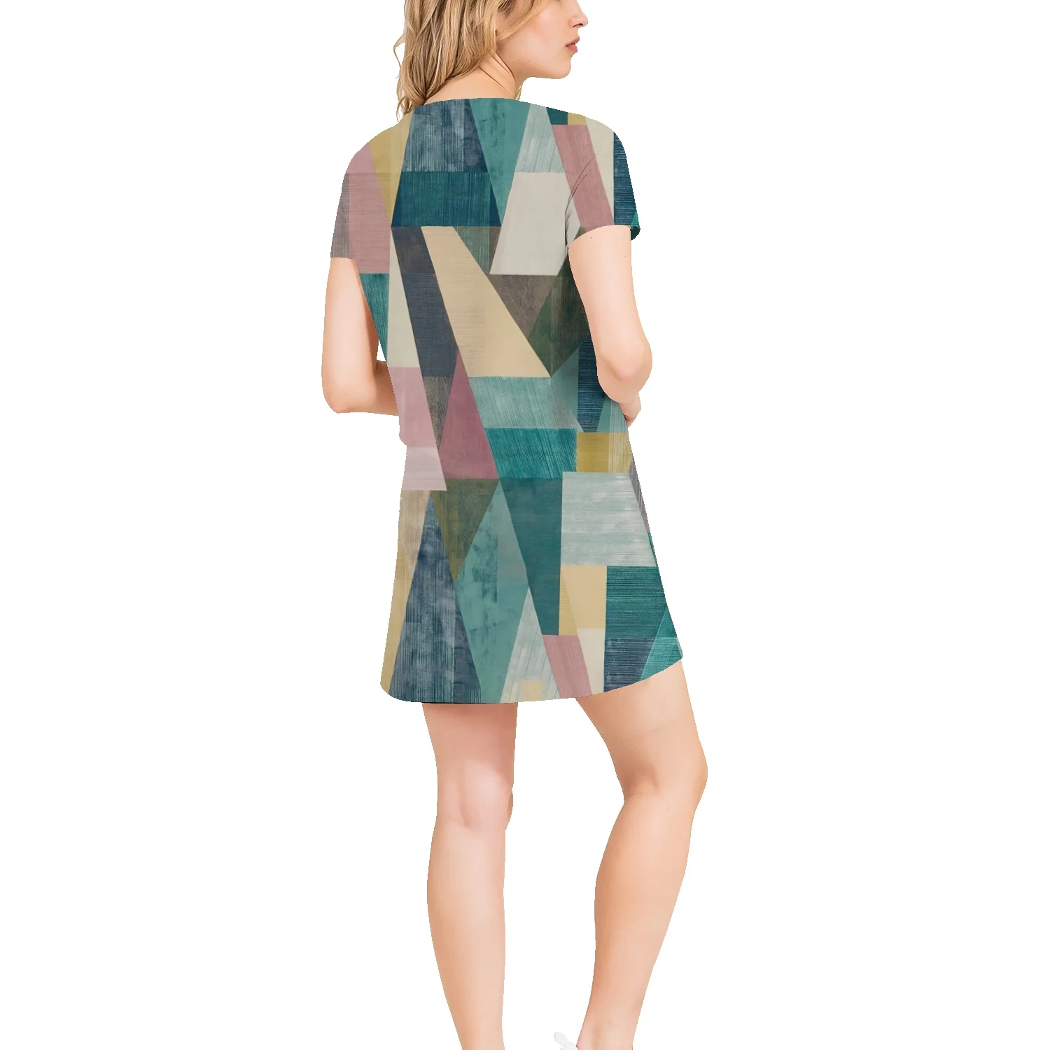 

HOT geometric pattern 2022 summer new women's short-sleeved T-shirt skirt loose fashion 3D printing O-neck casual girls skirt