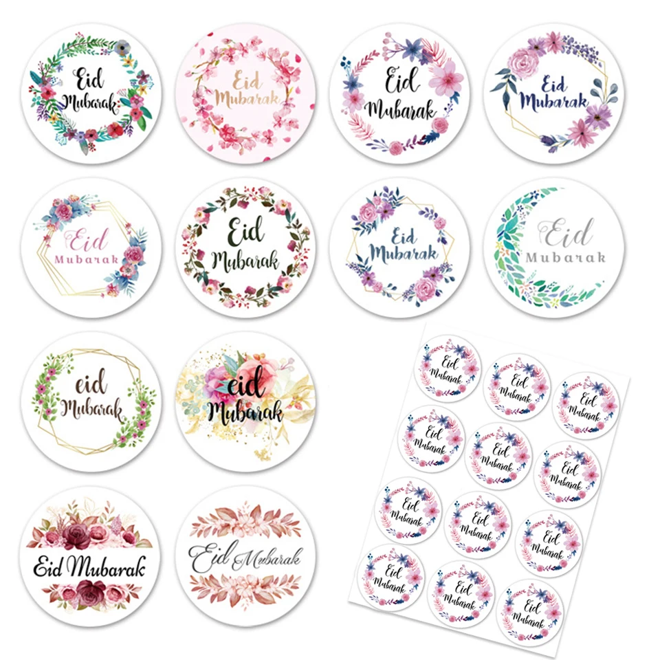 60pcs Colorful  EID Mubarak Sticker Gift Wrapping Stickers for Ramadan Kareem Supply Wedding Birthday Gifts Wrapping Decorations