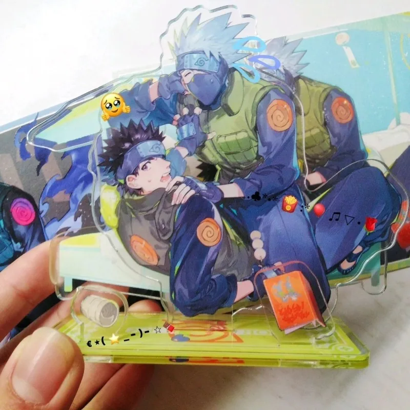 Фото Акриловая фигурка-подставка NARUTO: Учиха Обито и Хатаке Какаши, аниме-атрибутика, милые мультяшные персонажи, оригинальная двойная фигурка-стенд №5