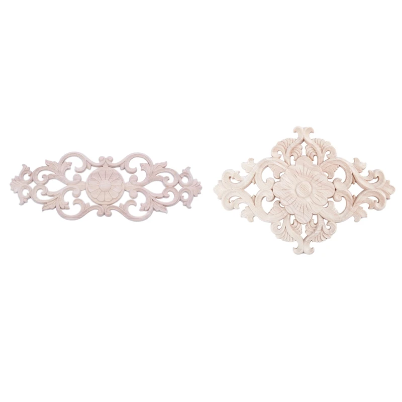 

2X Rubber Wood Carved Applique Retro Furniture Crafts Decor New 40 X 15Cm & 21X15cm