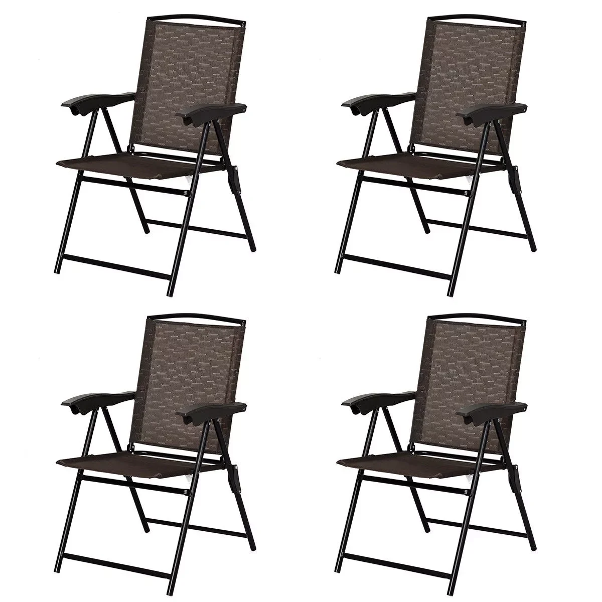 

4PCS Folding Sling Chairs Steel Armrest Patio Garden Camping W/Adjustable Back