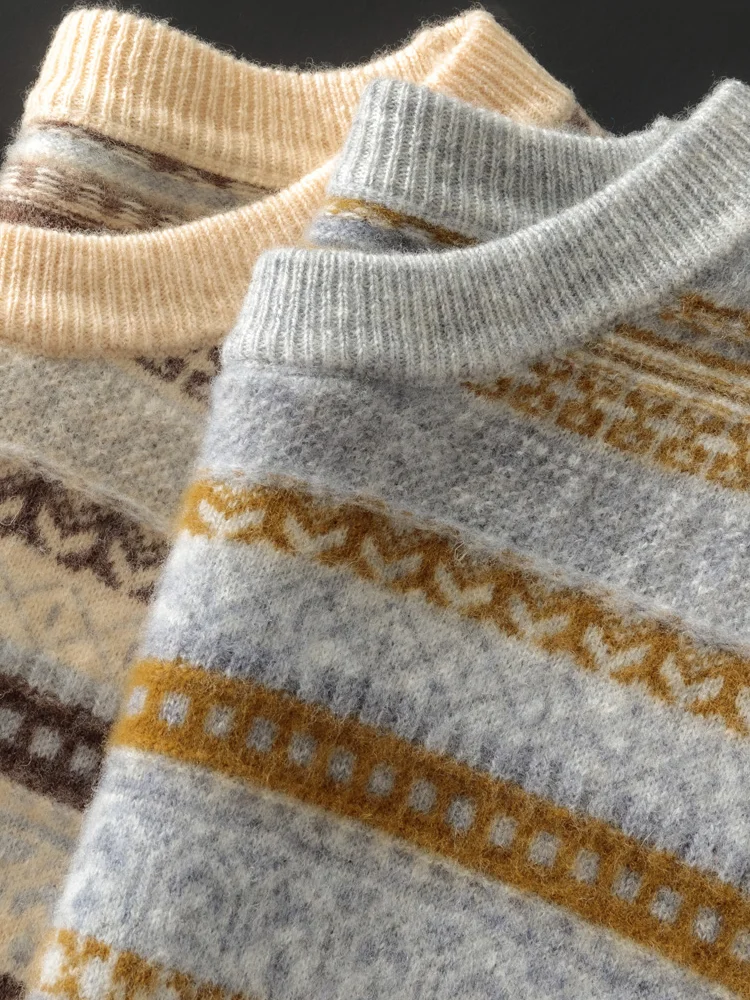 Осень-зима мужские шерстяные пуловеры с круглым вырезом свитер Fair Isle шикарный