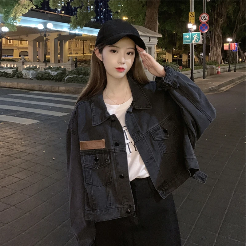 

High Street Denim Jacket Women's Spring Autumn All-match Retro Loose Thin Design Niche Streetwear Short Jacket Female Jean Coats