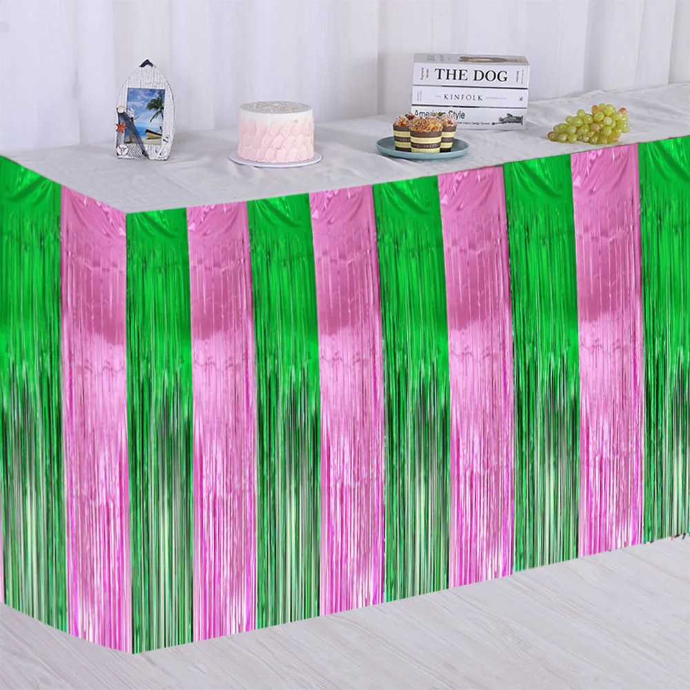 

Розовая зеленая мишура из фольги с бахромой, шторы для фотобудки, фон с мишурой для зеленой розовой тематики, украшения для дня рождения, свадьбы, вечеринки, ведьмы