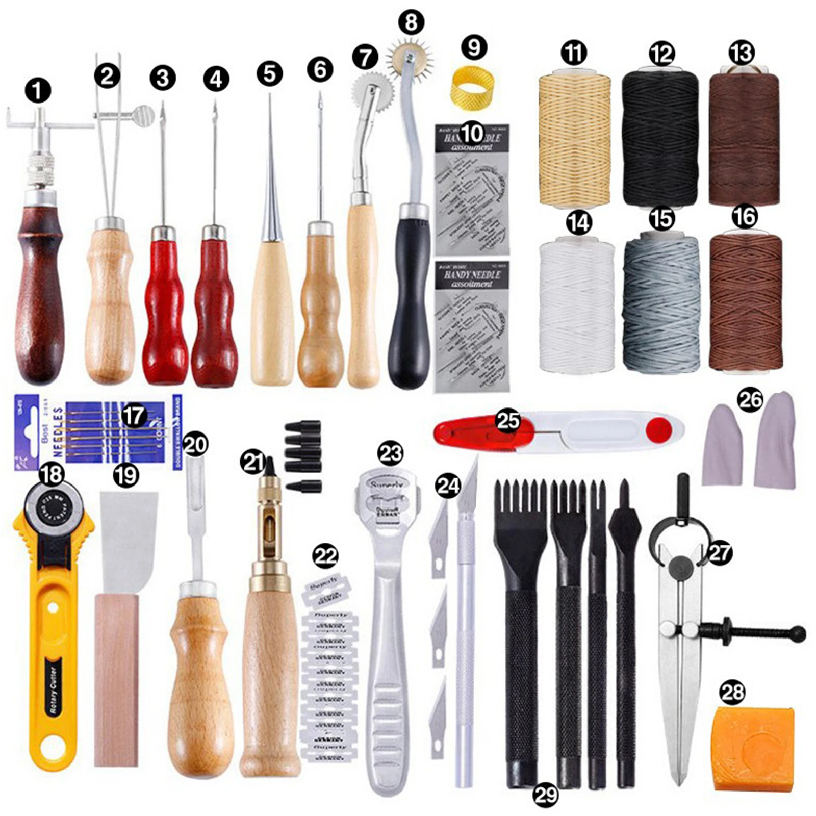 Инструменты для работы из кожи набор шитья ремонтный с вощеной нитью шило