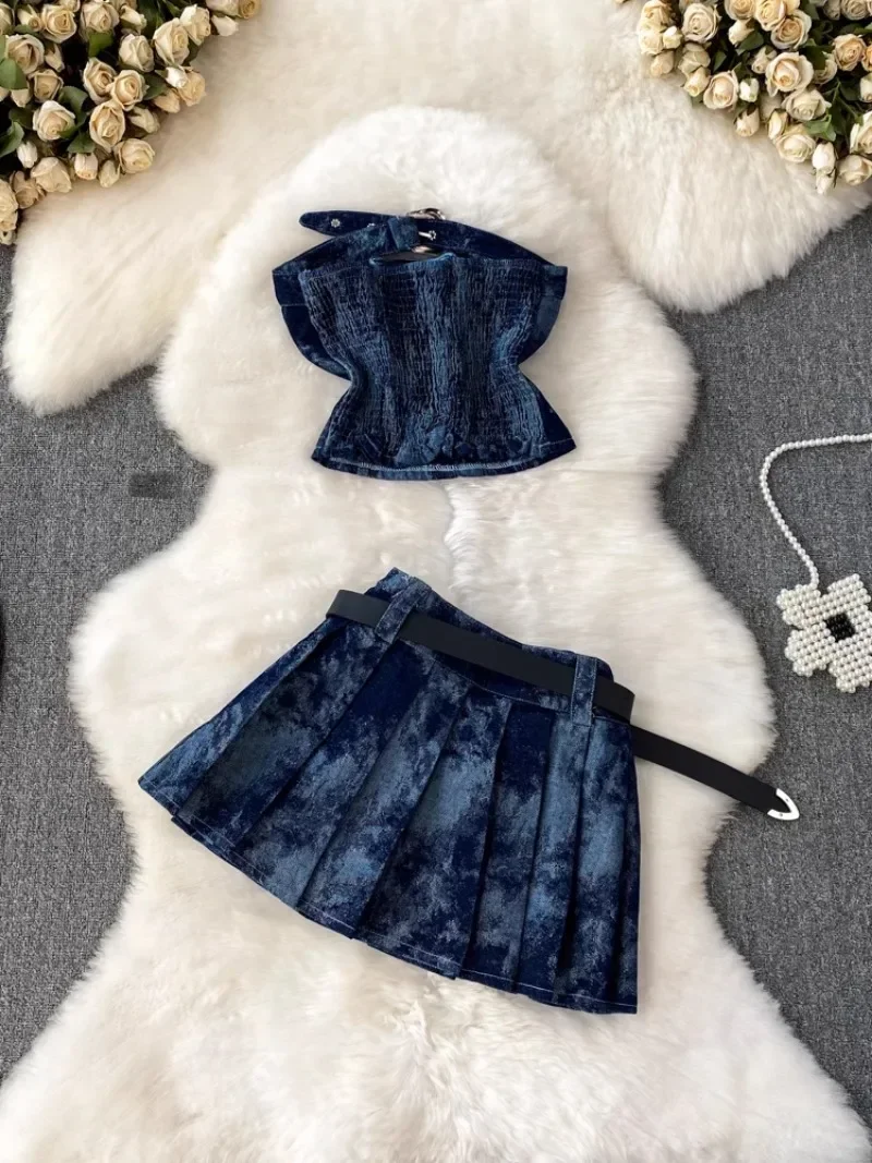 Женский пикантный комплект из 2 предметов топ с пряжкой и ремнем плиссированная