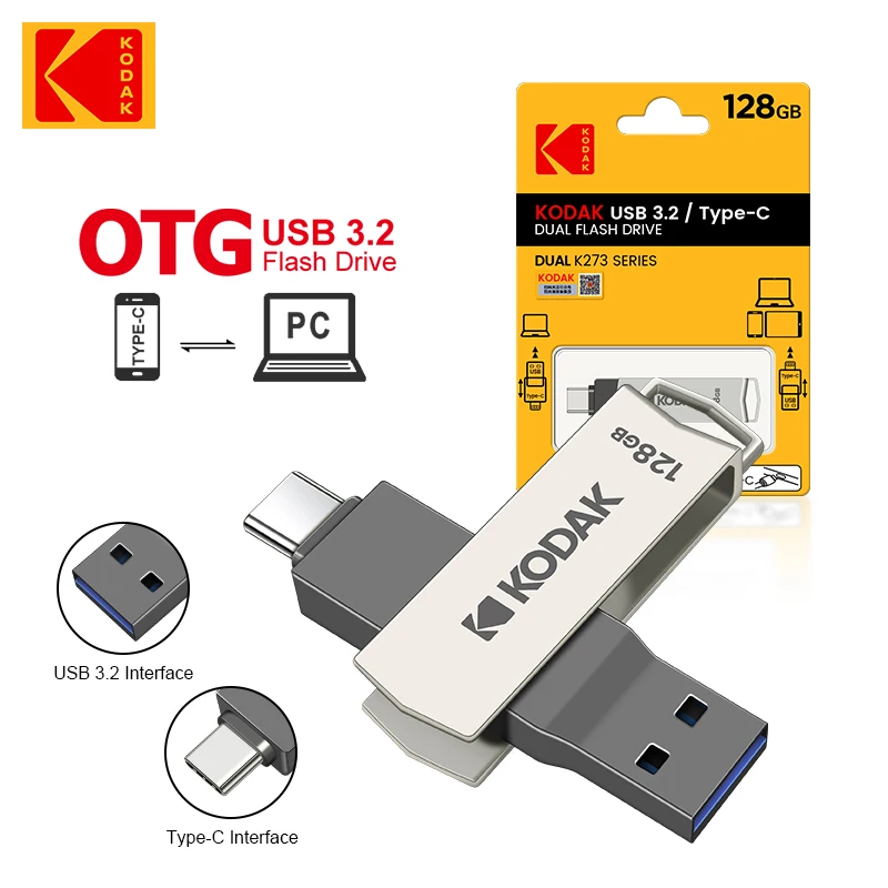 KODAK Type-C K273 OTG USB3.1 Flash Drive Pen 64GB 128GB 256GB Otg 2 in 1 USB3.2 Pendrive memoria usb3.0 Memory Stick Disk - купить по