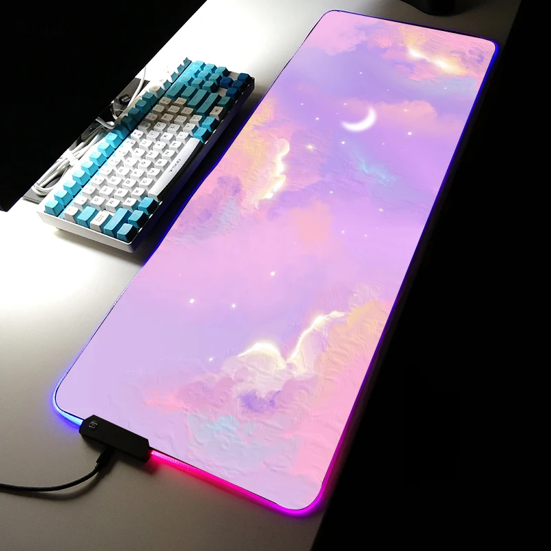 

Коврик для мыши Sky Moon RGB, милые настольные аксессуары для ПК, коврик для мыши, Удлиненный коврик для игровых ноутбуков, ковер для компьютера