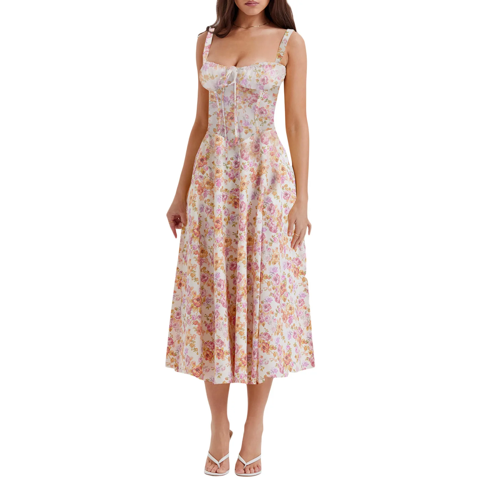 

Wepbel Backless Summer Floral French Dress Slim Fits Sexy Sweet Floral Dress Women Suspenders Retro High Waist Maxi Dress