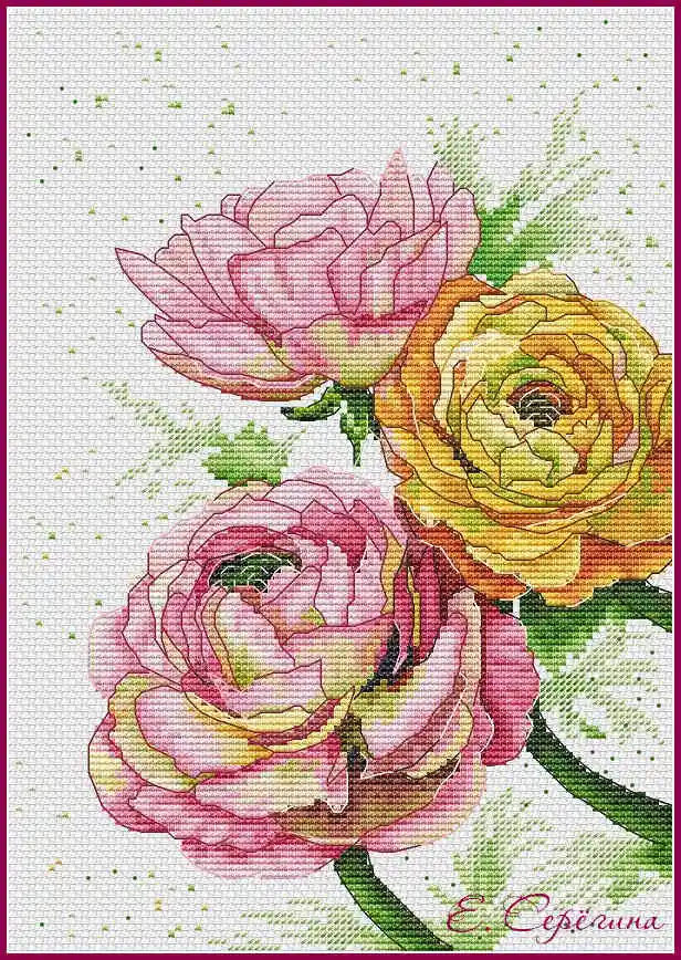 Набор для вышивки с тремя розами 28-36 цветов