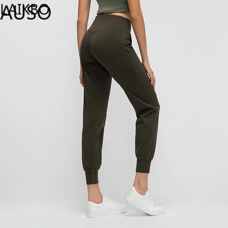 

Women Naked-feel Fabric Loose Fit Sport Active Lounge Jogger Butter Soft Elastic Leggings with two side pockets Full length
