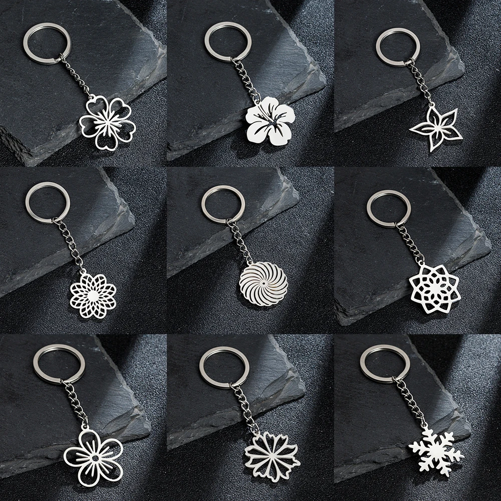 

Stainless Steel Big Flowers Pendant Keychains Wholesale For Girls Car Keyholder Keyring For Women Fashion Jewelry Llavero Coche