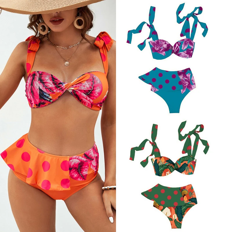 

Женский купальник 2023, купальный костюм, купальник для пляжа, модный бикини с высокой талией, пикантное бикини с принтом, женские Танкини из полиэстера